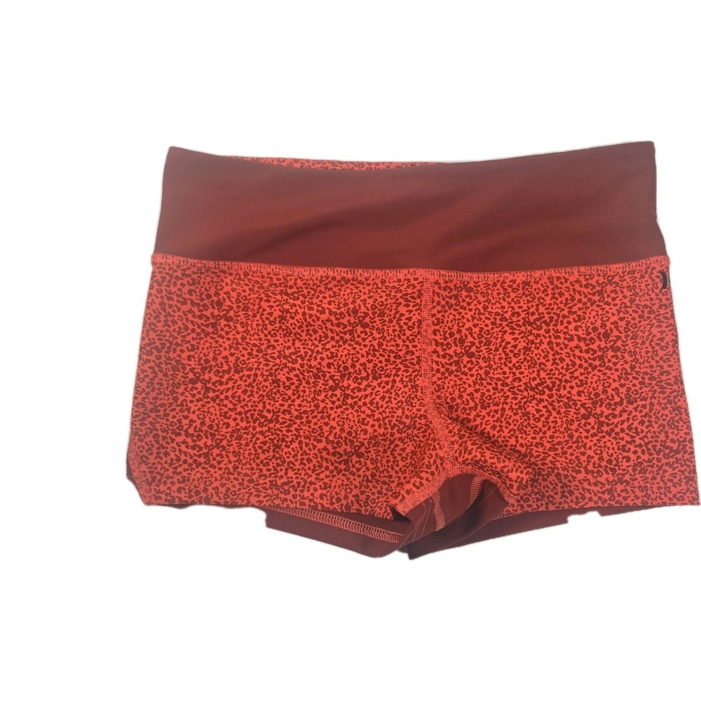 HURLEY Women's Athletic Shorts‎ JUNIOR MEDIUM Burnt-Orange Print SPF 50+